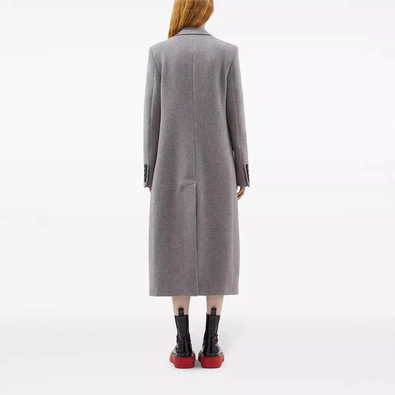 Damen Maxilanger Einreihiger Longcoat im minimalistischen Tailoring mit Pattentaschen Nord Taschen