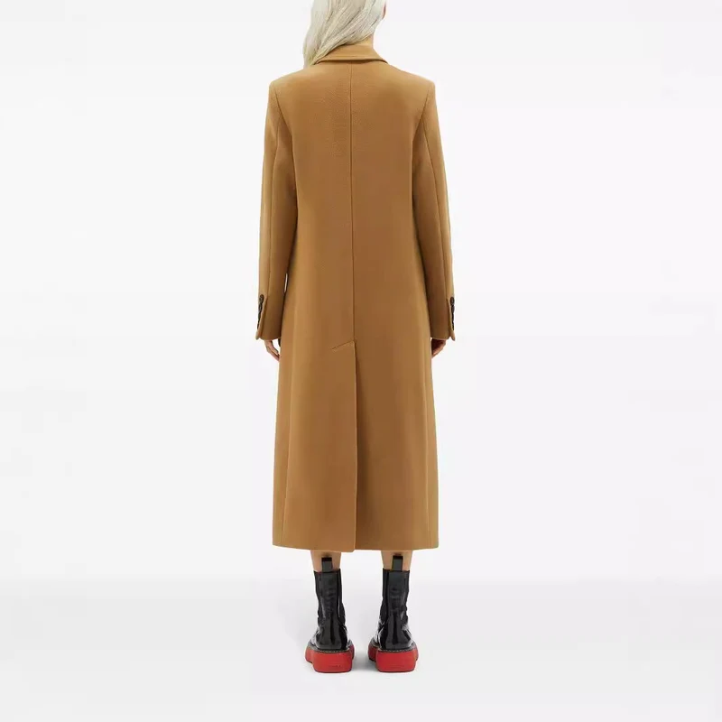 Damen Maxilanger Einreihiger Longcoat im minimalistischen Tailoring mit Pattentaschen Nord Taschen