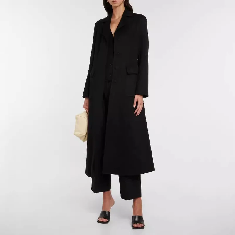 Damen Maxilanger Einreihiger Blazermantel mit cleanem Fall und Klappentaschen Nord Taschen