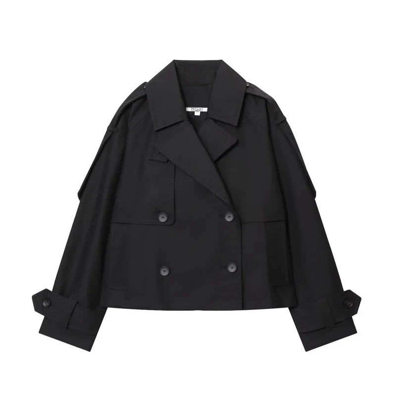 Damen Kurz geschnittener Trench mit kastiger Silhouette, Schulterpatten und breiten Manschetten Nord Taschen
