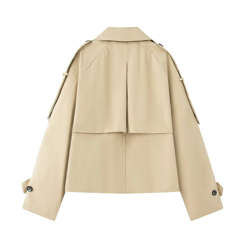Damen Kurz geschnittener Trench mit kastiger Silhouette, Schulterpatten und breiten Manschetten Nord Taschen