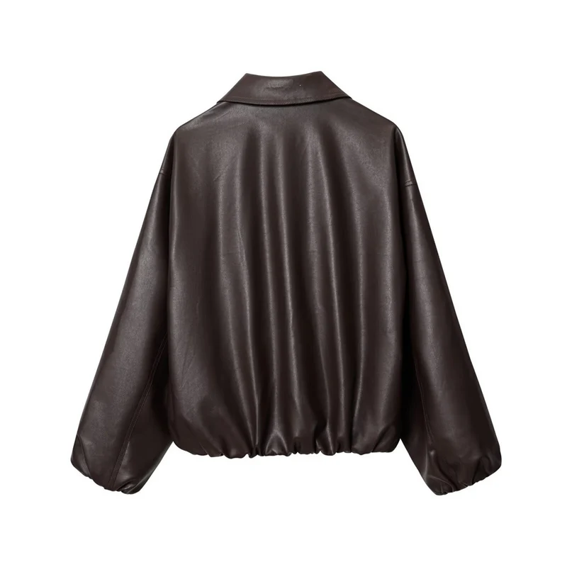 Damen Kurz geschnittener Oversize‑Blouson aus veganem Kunstleder mit Hemdkragen und elastischem Saum Nord Taschen