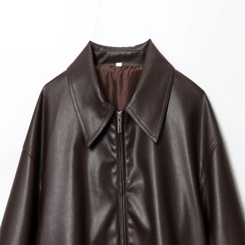 Damen Kurz geschnittener Oversize‑Blouson aus veganem Kunstleder mit Hemdkragen und elastischem Saum Nord Taschen
