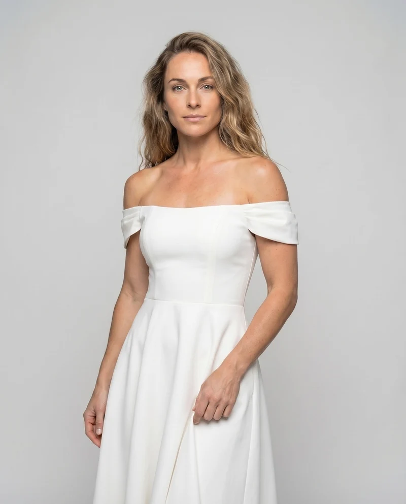 Damen Off-Shoulder Midikleid Mieder Tellerrock