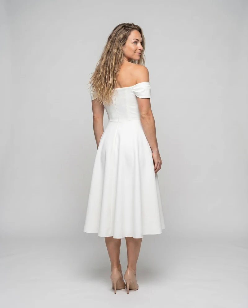 Damen Off-Shoulder Midikleid Mieder Tellerrock