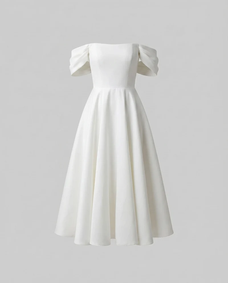 Damen Off-Shoulder Midikleid Mieder Tellerrock