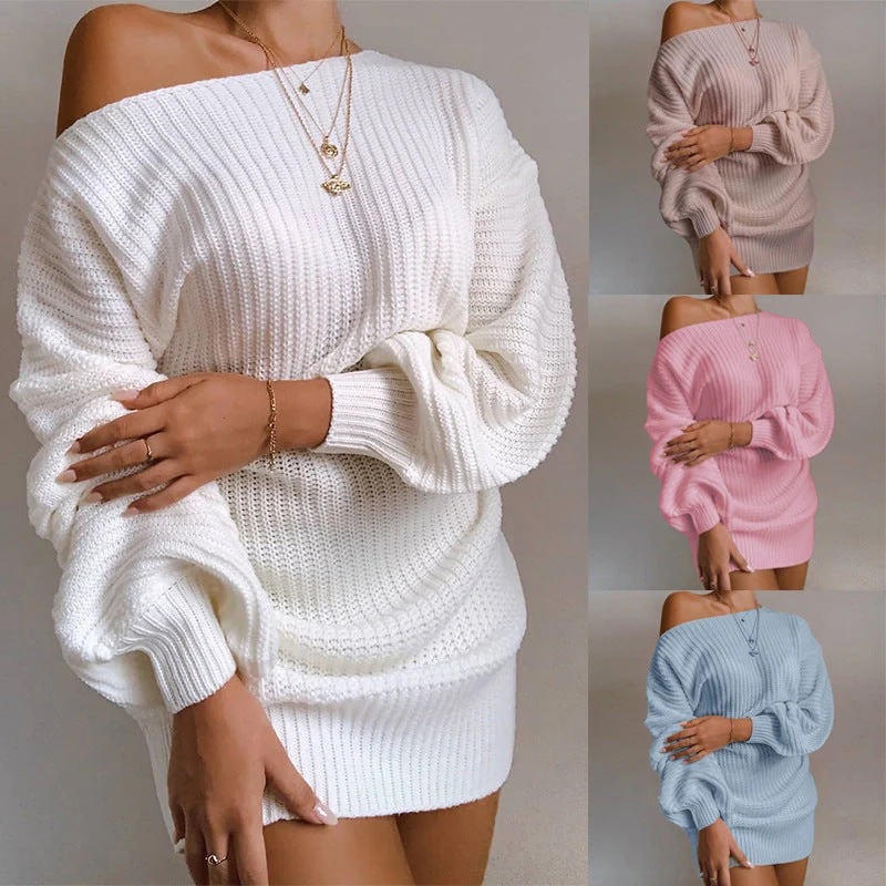 Damen Oversized Strickkleid mit offener Schulter und lässigem Schnitt