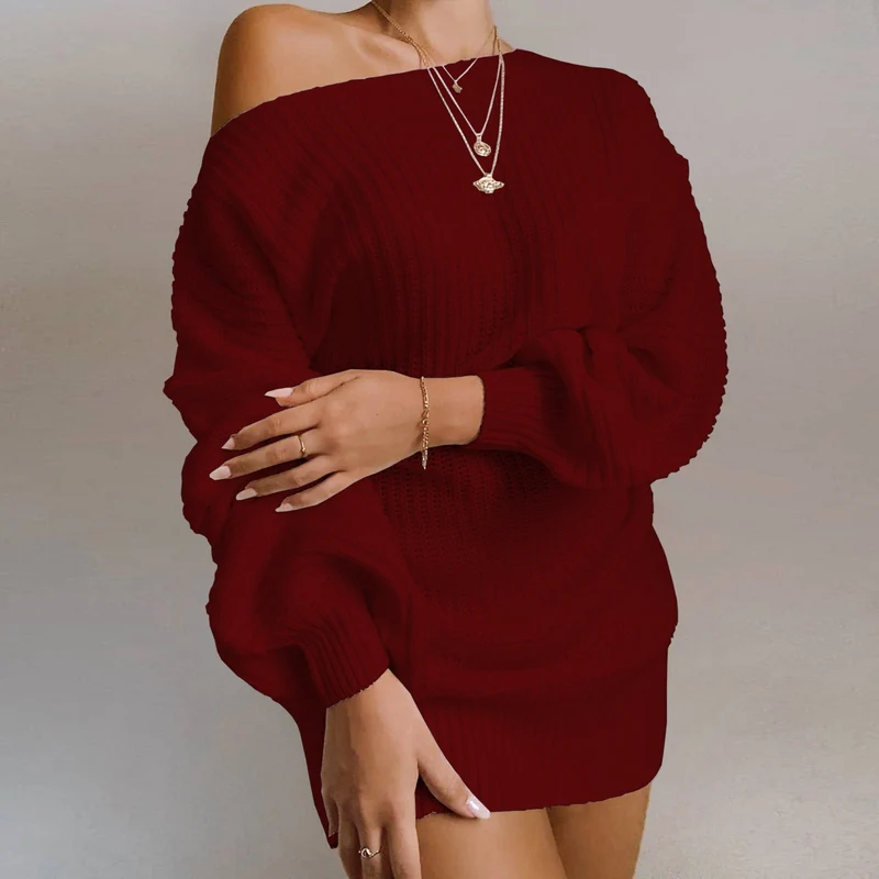 Damen Oversized Strickkleid mit offener Schulter und lässigem Schnitt