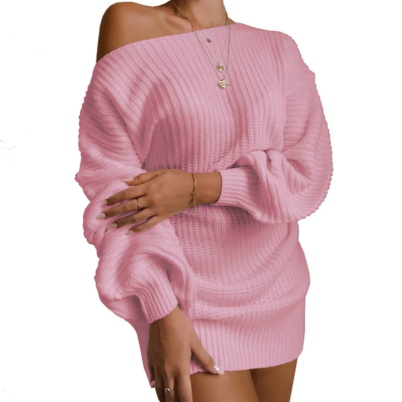 Damen Oversized Strickkleid mit offener Schulter und lässigem Schnitt