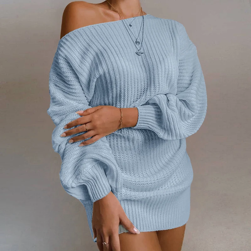 Damen Oversized Strickkleid mit offener Schulter und lässigem Schnitt