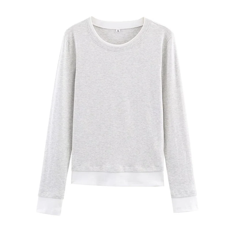 Damen Langarm-Shirt im Lagenlook mit Kontrastbündchen und Rundhalsausschnitt Nord Taschen