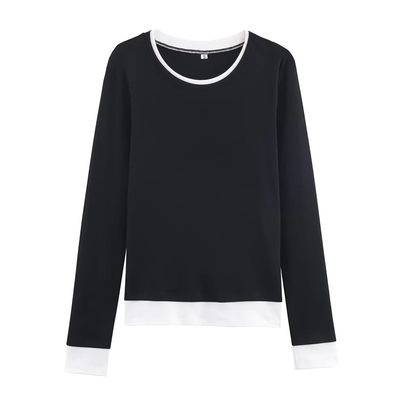 Damen Langarm-Shirt im Lagenlook mit Kontrastbündchen und Rundhalsausschnitt Nord Taschen