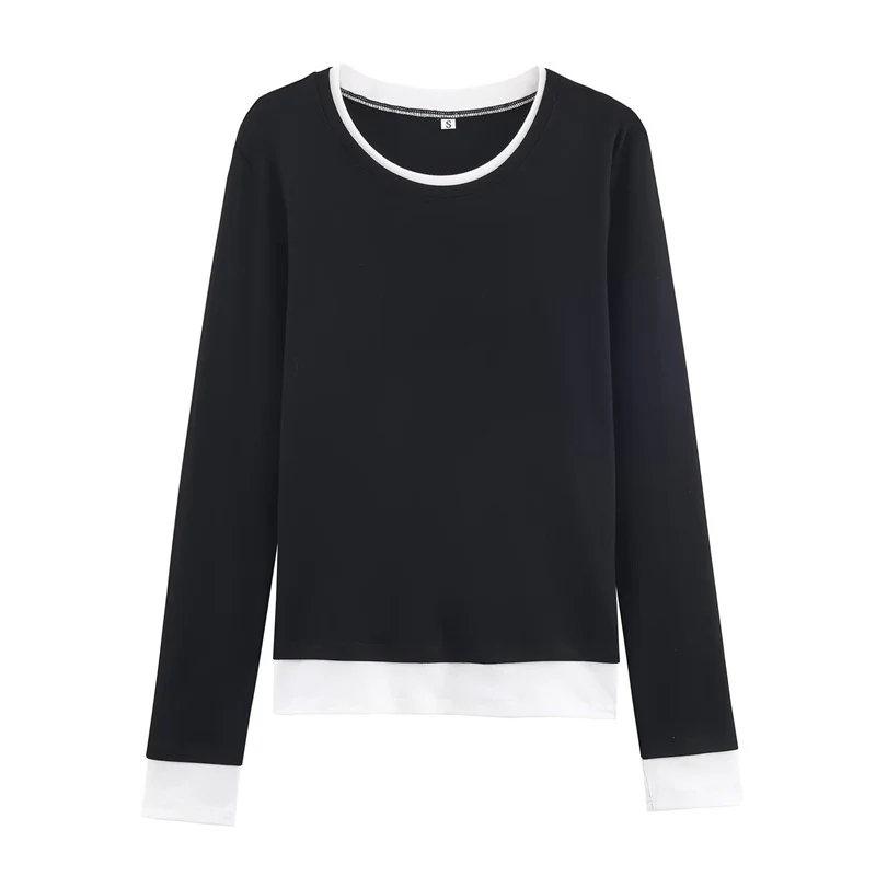 Damen Langarm-Shirt im Lagenlook mit Kontrastbündchen und Rundhalsausschnitt Nord Taschen