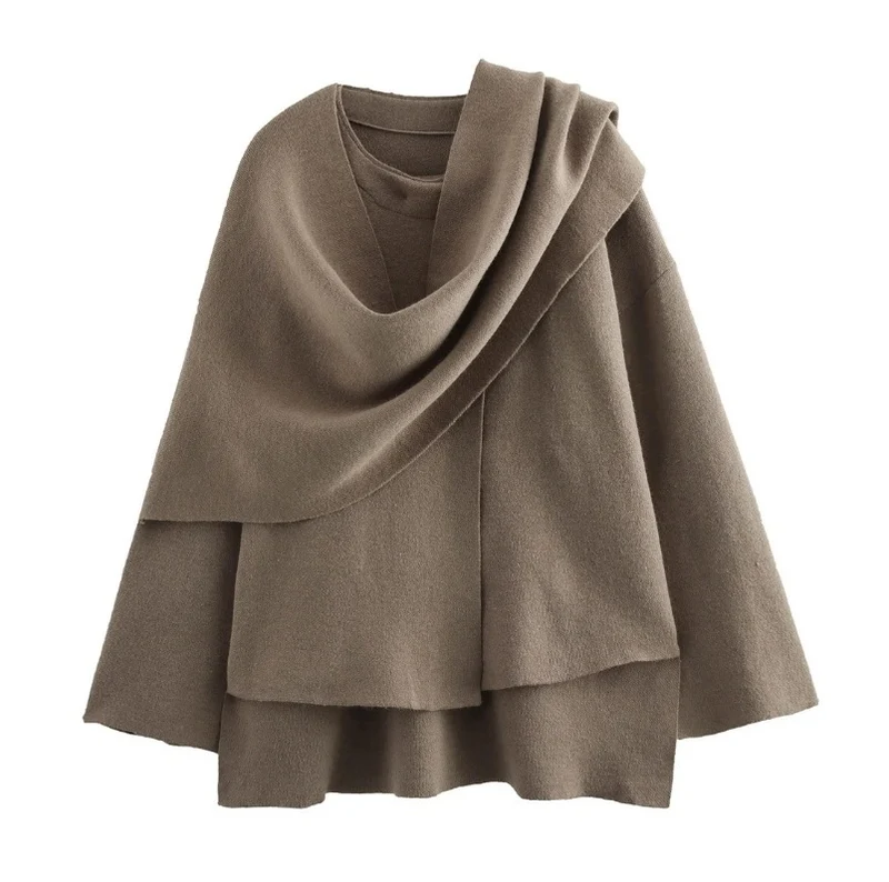 Damen Lagenlook-Poncho mit Ärmeln und Knopfkragen Nord Taschen