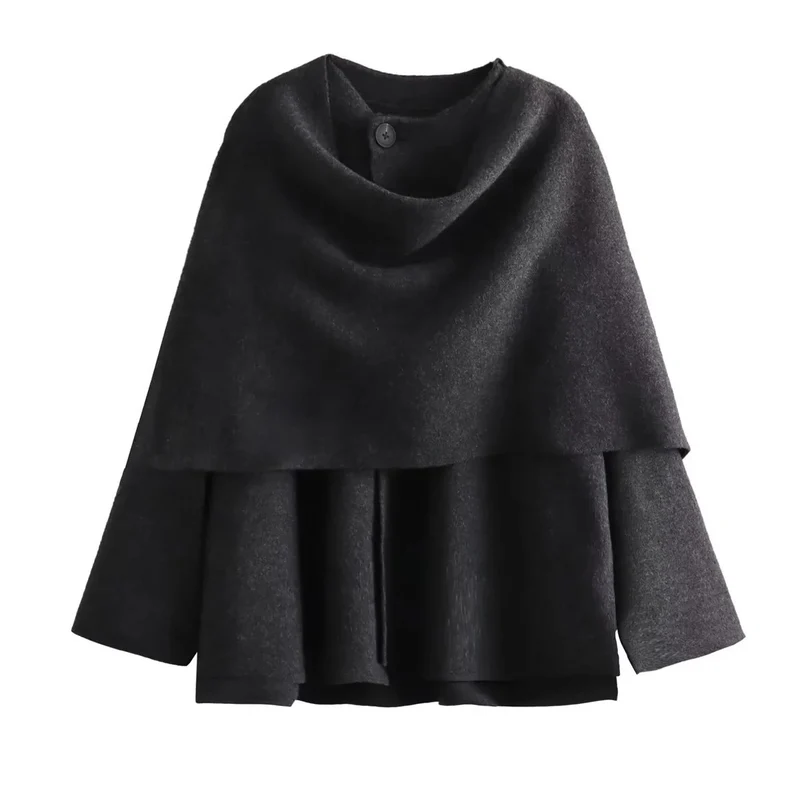 Damen Lagenlook-Poncho mit Ärmeln und Knopfkragen Nord Taschen