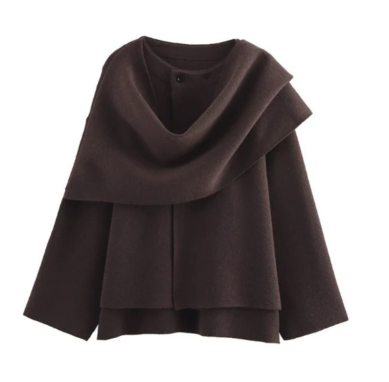 Damen Lagenlook-Poncho mit Ärmeln und Knopfkragen Nord Taschen