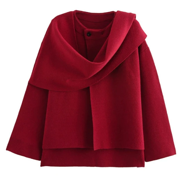 Damen Lagenlook-Poncho mit Ärmeln und Knopfkragen Nord Taschen