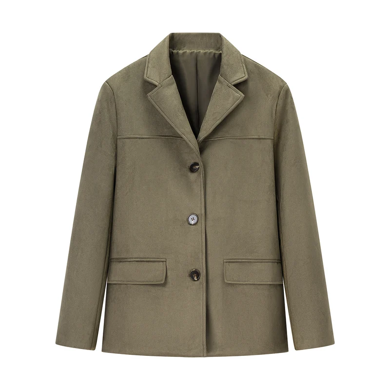 Damen Kurzmantel im Sakko-Stil aus Veloursimitat mit Reverskragen und Pattentaschen Nord Taschen