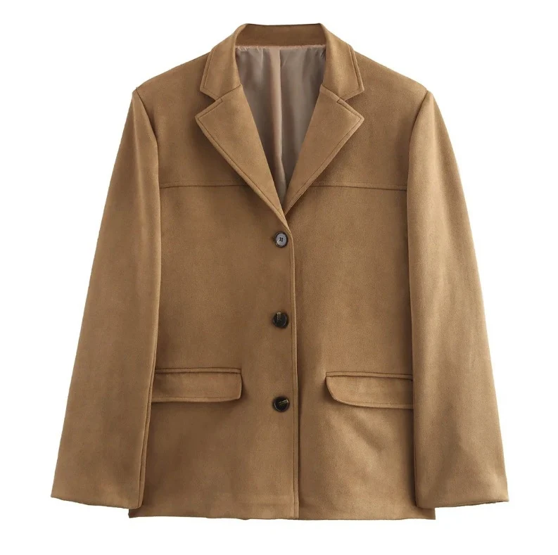 Damen Kurzmantel im Sakko-Stil aus Veloursimitat mit Reverskragen und Pattentaschen Nord Taschen