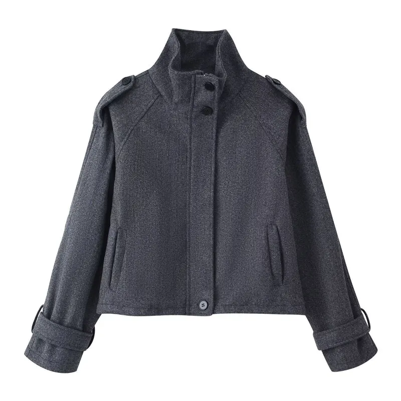 Damen Kurzmantel im Cape‑Look mit hohem Stehkragen, Epauletten und weiten Raglanärmeln Nord Taschen