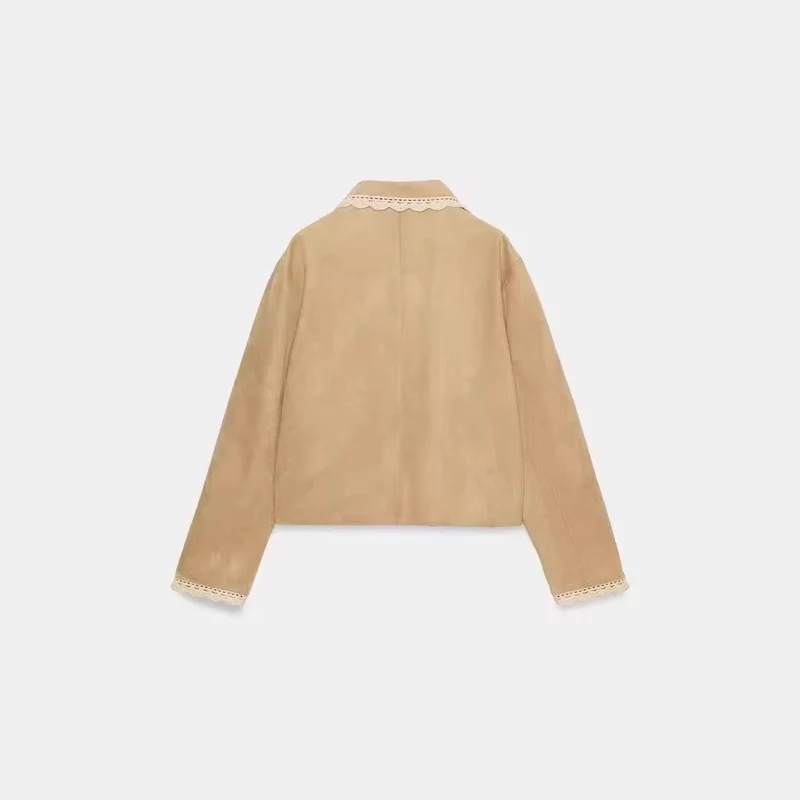 Damen Kurzjacke mit Häkelspitzenkragen und Spitzenmanschetten Nord Taschen