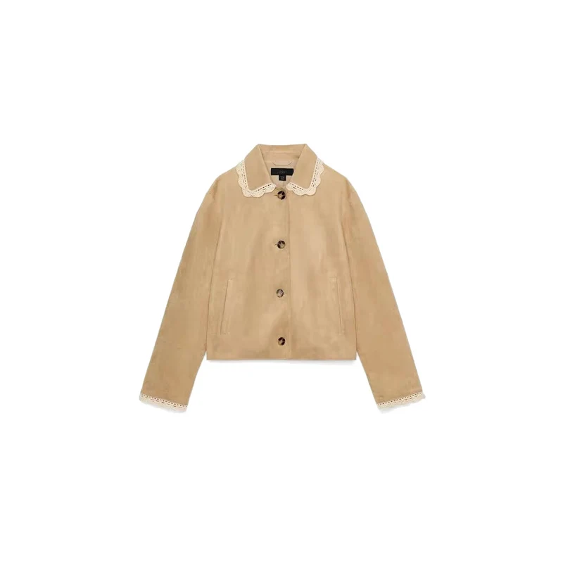 Damen Kurzjacke mit Häkelspitzenkragen und Spitzenmanschetten Nord Taschen