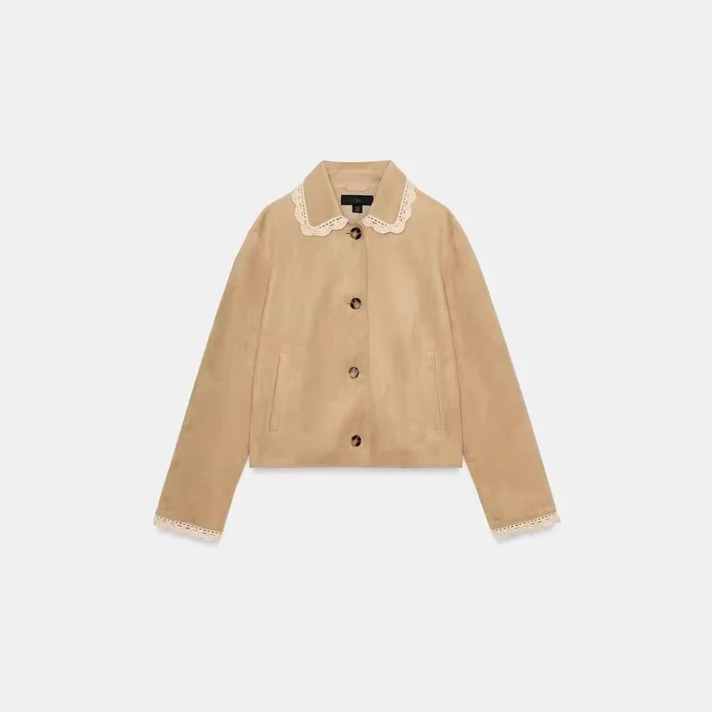 Damen Kurzjacke mit Häkelspitzenkragen und Spitzenmanschetten Nord Taschen