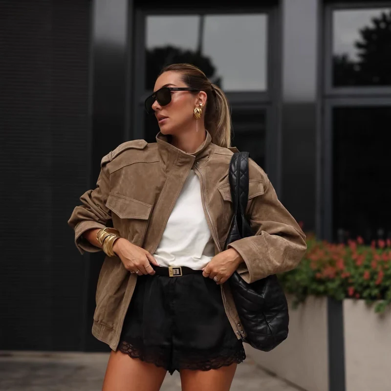 Damen Fieldjacke mit Stehkragen, Schulterklappen und elastischem Saum Nord Taschen
