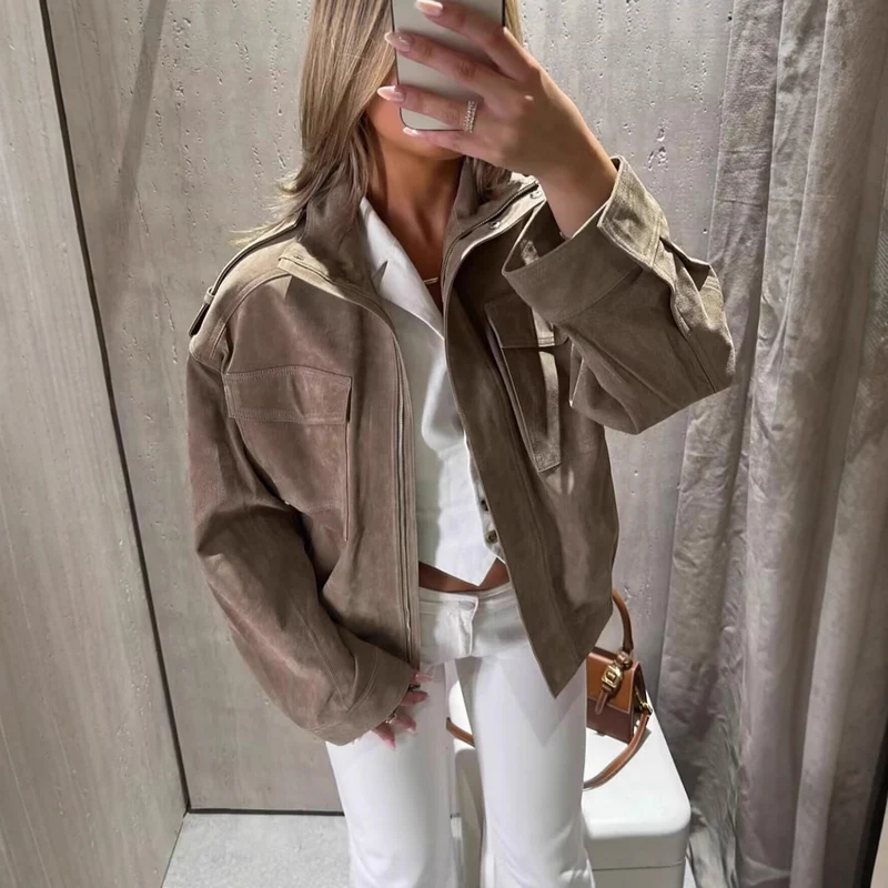 Damen Fieldjacke mit Stehkragen, Schulterklappen und elastischem Saum Nord Taschen