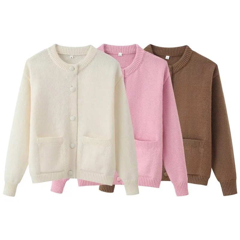 Damen Feinstrick‑Cardigan mit Rundhals, aufgesetzten Taschen und kastiger Silhouette Nord Taschen