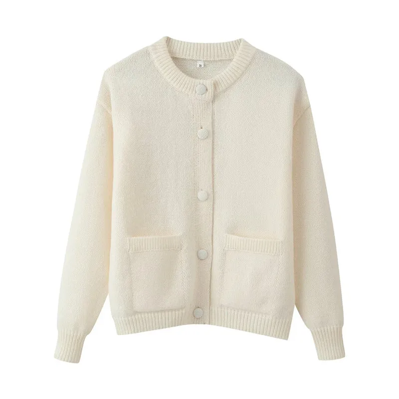 Damen Feinstrick‑Cardigan mit Rundhals, aufgesetzten Taschen und kastiger Silhouette Nord Taschen