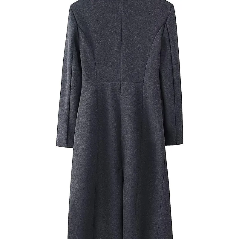 Damen Eleganter Wollmix-Langmantel mit schalkragenloser Optik und Ein-Knopf-Verschluss Nord Taschen