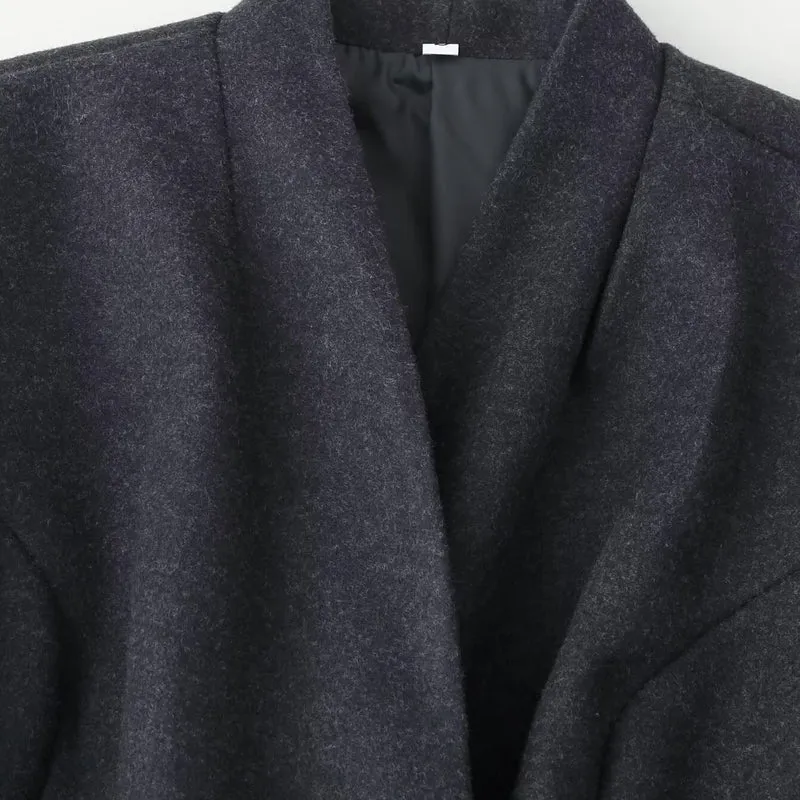Damen Eleganter Wollmix-Langmantel mit schalkragenloser Optik und Ein-Knopf-Verschluss Nord Taschen