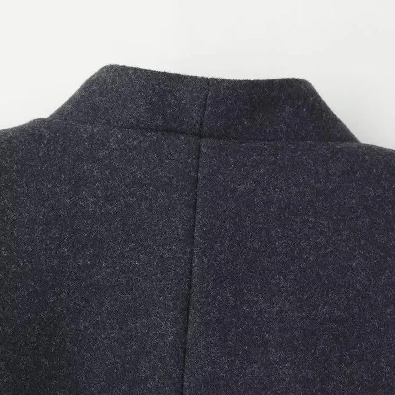 Damen Eleganter Wollmix-Langmantel mit schalkragenloser Optik und Ein-Knopf-Verschluss Nord Taschen