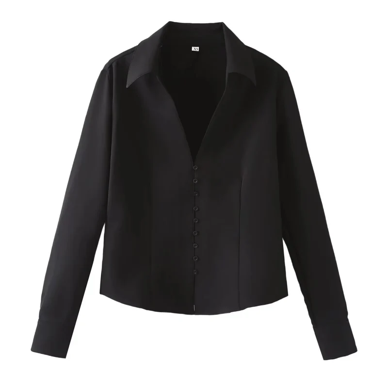 Damen Elegante taillierte Hemdbluse mit feiner Knopfleiste und spitzem Kragen Nord Taschen