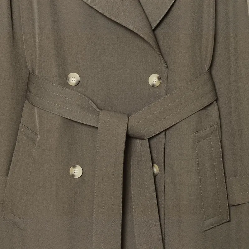 Damen Doppelreihiger Trenchcoat mit Taillengürtel und Raglanärmeln Nord Taschen