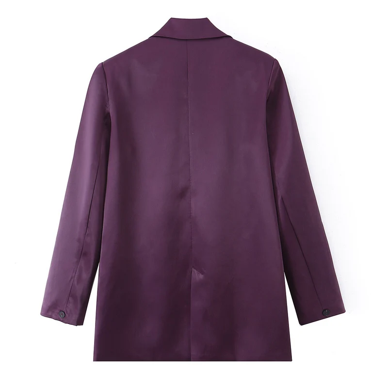 Damen Doppelreihiger Satin-Blazer mit spitzem Revers und Pattentaschen Nord Taschen