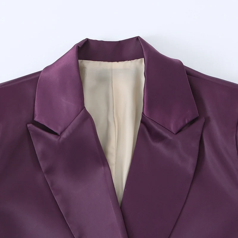 Damen Doppelreihiger Satin-Blazer mit spitzem Revers und Pattentaschen Nord Taschen