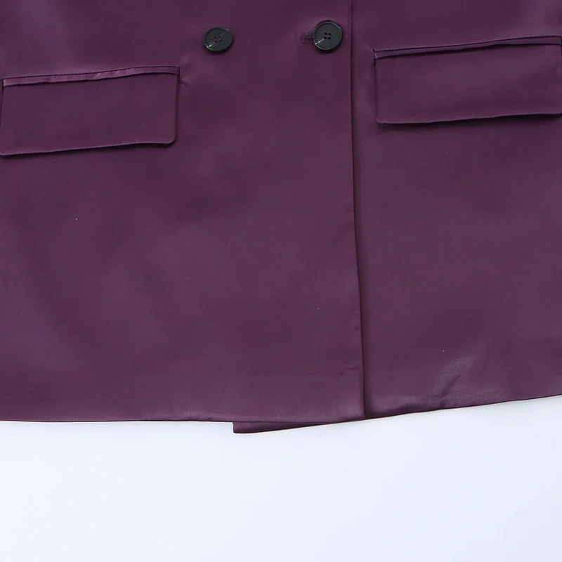 Damen Doppelreihiger Satin-Blazer mit spitzem Revers und Pattentaschen Nord Taschen