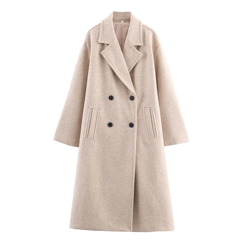 Damen Doppelreihiger Oversize‑Mantel mit fallendem Revers und Eingrifftaschen Nord Taschen