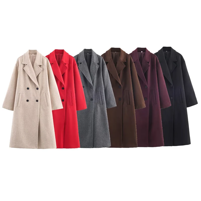Damen Doppelreihiger Oversize‑Mantel mit fallendem Revers und Eingrifftaschen Nord Taschen