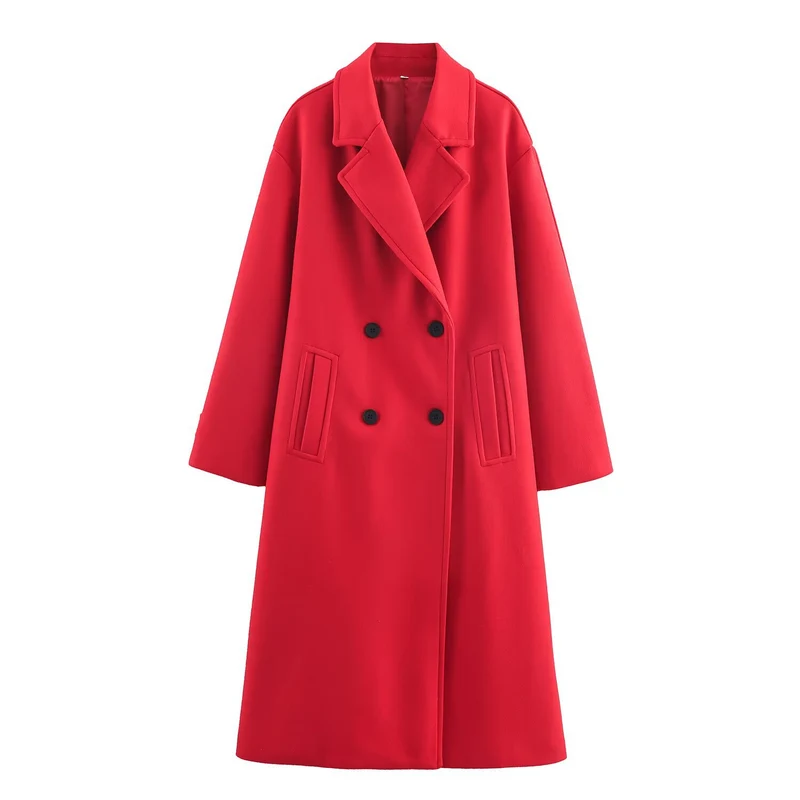 Damen Doppelreihiger Oversize‑Mantel mit fallendem Revers und Eingrifftaschen Nord Taschen
