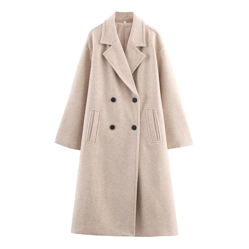 Damen Doppelreihiger Oversize‑Mantel mit fallendem Revers und Eingrifftaschen Nord Taschen
