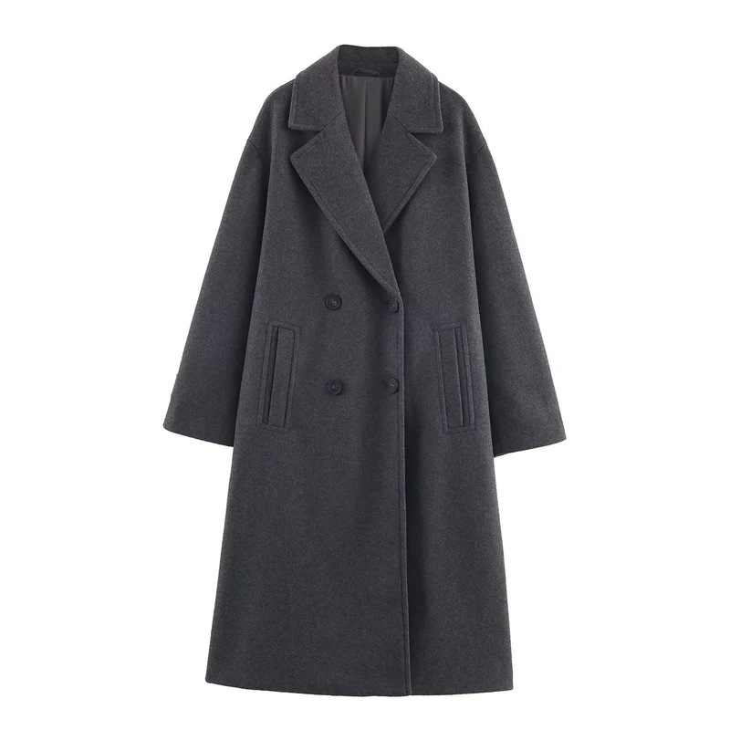 Damen Doppelreihiger Oversize‑Mantel mit fallendem Revers und Eingrifftaschen Nord Taschen