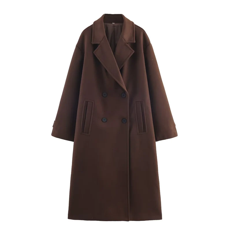 Damen Doppelreihiger Oversize‑Mantel mit fallendem Revers und Eingrifftaschen Nord Taschen