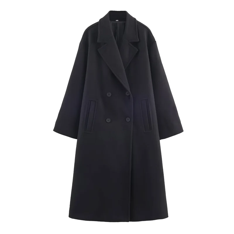 Damen Doppelreihiger Oversize‑Mantel mit fallendem Revers und Eingrifftaschen Nord Taschen
