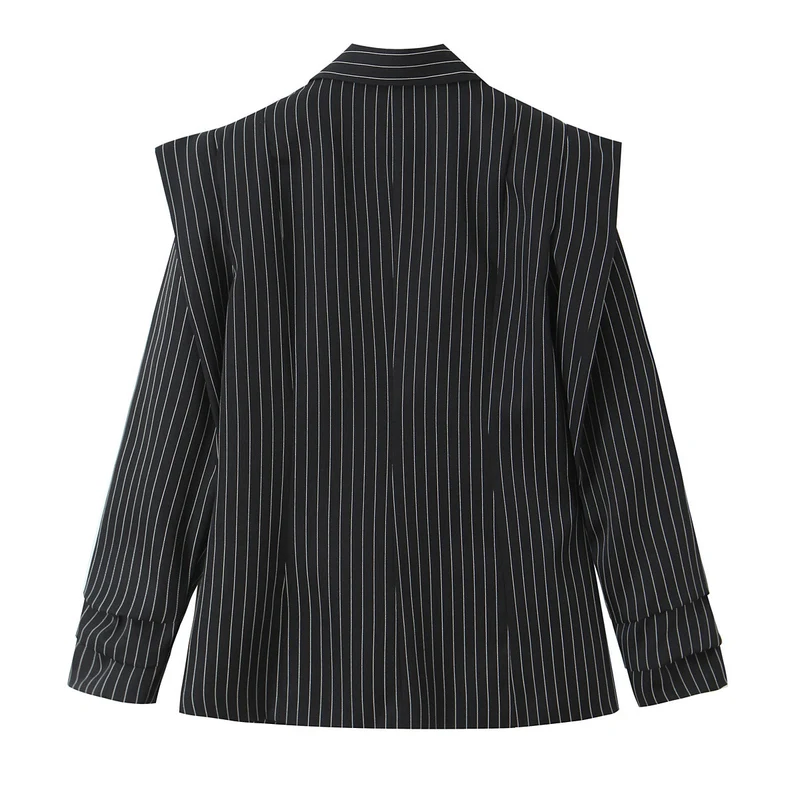 Damen Doppelreihiger Oversize-Blazer mit Nadelstreifen und markanten Schulterpolstern Nord Taschen