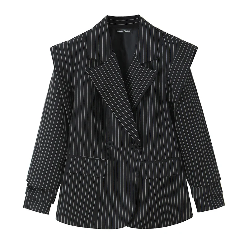 Damen Doppelreihiger Oversize-Blazer mit Nadelstreifen und markanten Schulterpolstern Nord Taschen
