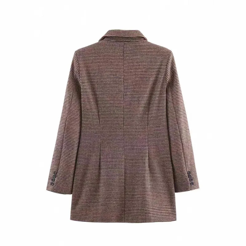 Damen Doppelreihiger Hahnentritt-Blazer mit Oversize-Schnitt und Reverskragen Nord Taschen
