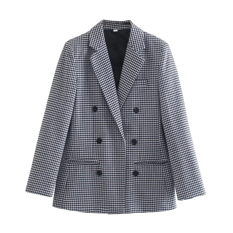 Damen Doppelreihiger Hahnentritt-Blazer mit Oversize-Schnitt und Reverskragen Nord Taschen